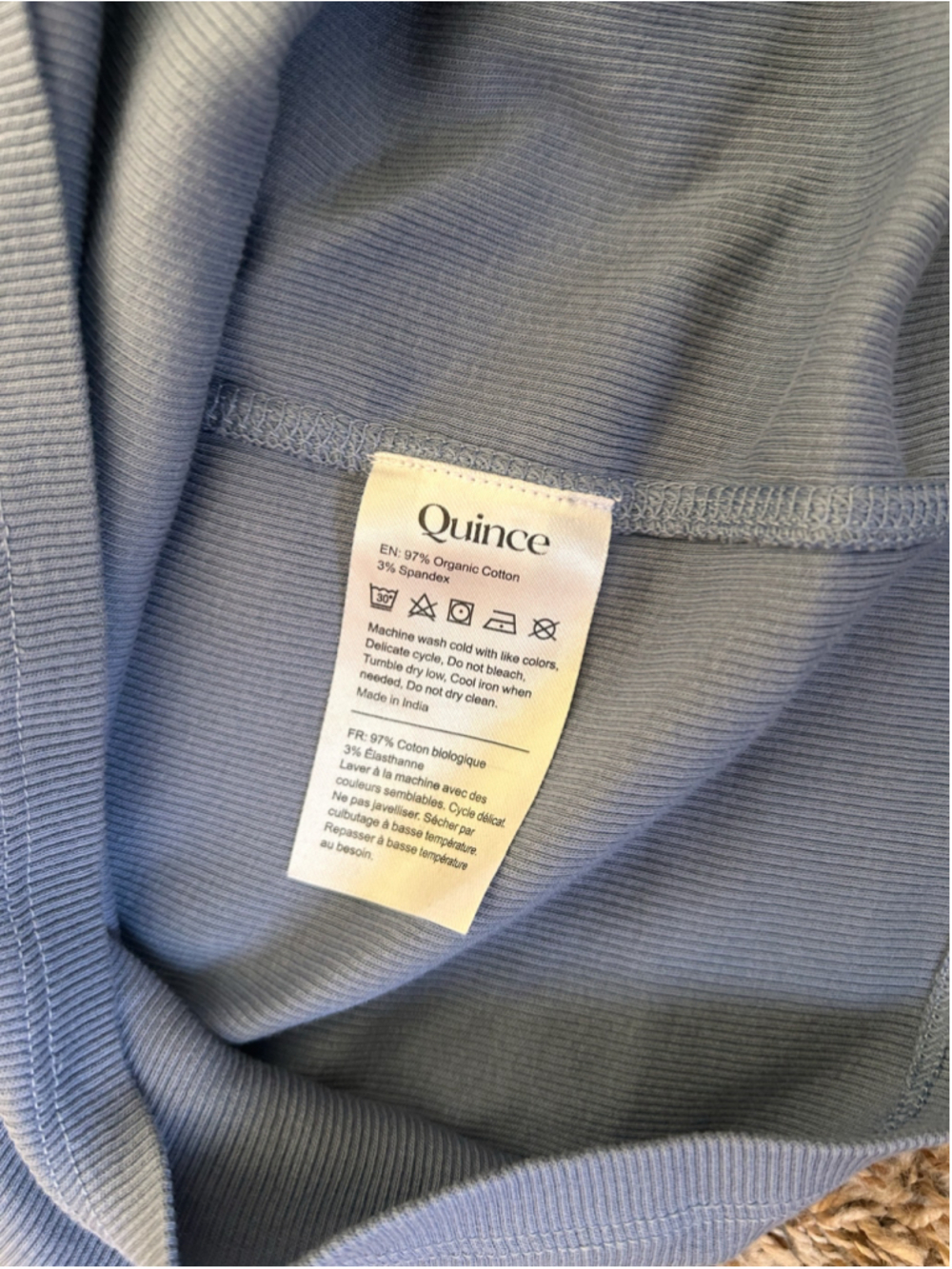 Quince Organic Cotton Micro Rib Elbow Sleeve Tee Moonstone Blue Women’s Medium - Picture 5 of 6